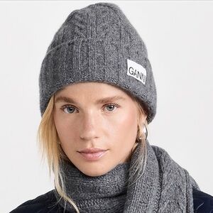 Ganni Charcoal Knit Beanie